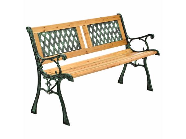 2-seater garden bench - Sanremo diamond pattern - Aspen wood cast iron