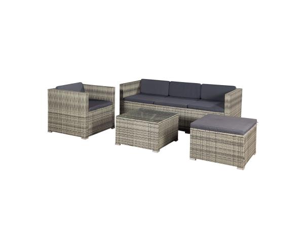 Lounge set Punta Cana L - Polyrattan - Grey mottled