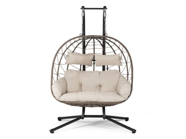 Juskys Poly Rattan Double Hanging Chair Aria - Beige