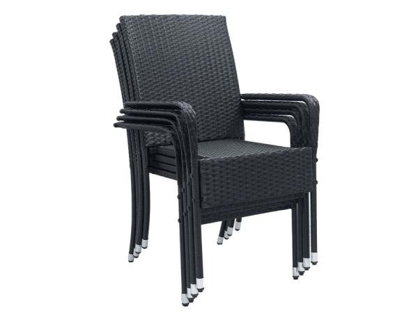 Poly Rattan Garden Chairs Yoro - Set of 4 - Black - Stackable