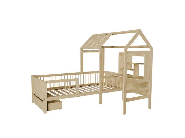Children's bed Yari - Incl. desk and drawer - Natural