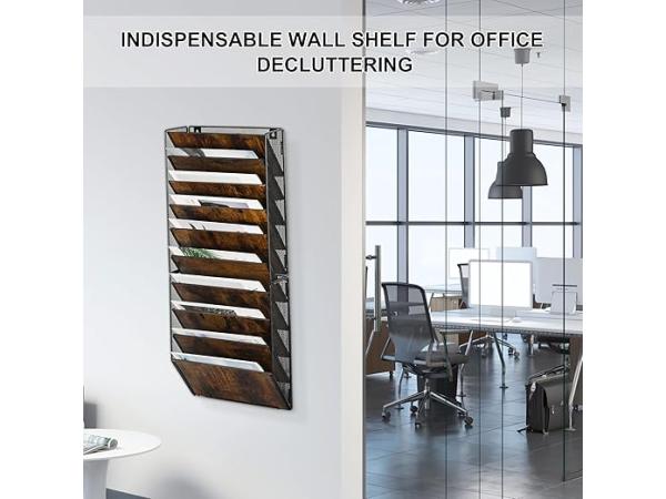 Hanging metal document folder with 10 wooden compartments