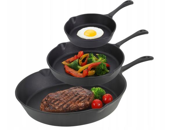 Set van 3 Gietijzeren Koekenpannen – Ø30, Ø25, Ø20 cm