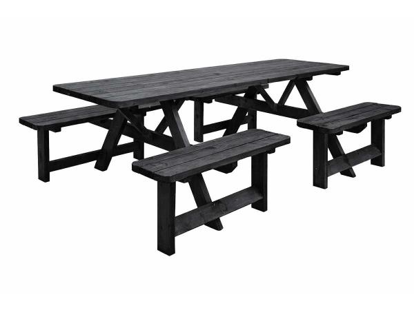 Picknick tafel "Family" zwart geïmpregneerd 240x155x75 cm