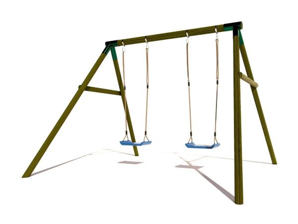 Houten dubbele schommel met 2 kunststof schommels