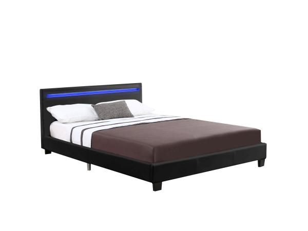 Gestoffeerd bed Verona - 120 x 200 cm - Zwart - LED 
