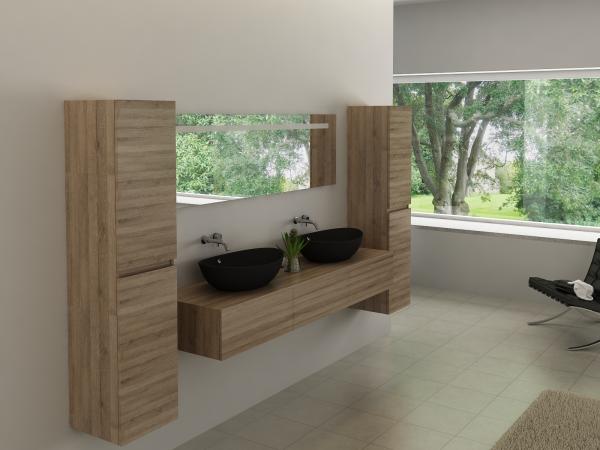 2-persoons badkamermeubel 180 cm licht hout decor - Incl. kr