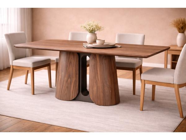 Eettafel Walnoot 220x110x76 - Rechthoek ronde rand - bronze