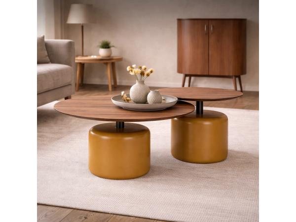 Salontafels/Bijzettafels set Walnoot - Notenhout - cognac