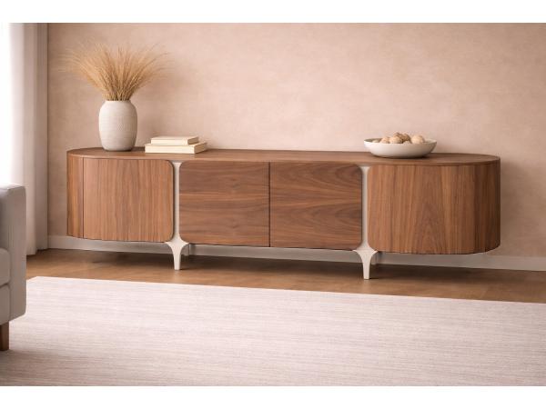 Tv dressoir Walnoot - 200cm - Notenhout bruin - creme 