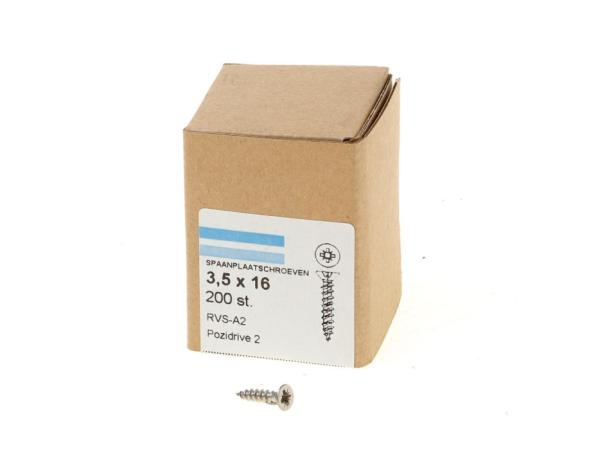 8x Spaanplaatschroef RVS-A2 PK PZ2 3.5x16 mm (200 stuks)