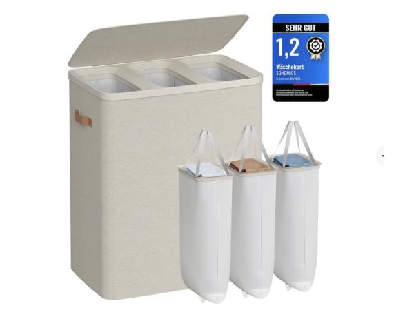 SONGMICS Wasmand wassorteerder 3 vakken 190L - 64x40x75 cm