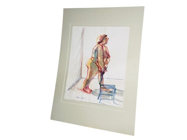 Rob Aussen – Groot Origineel Aquarel "Staand Naakt"