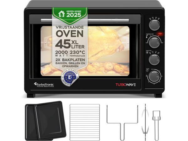 TurboTronic TT-EV45 heteluchtoven 45L zwart RVS