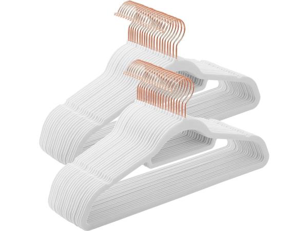 Fluwelen kledinghangers 50 stuks anti-slip wit rose goud