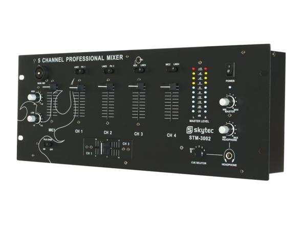 SkyTec STM-3002 5 Kanaals 19" Mixer met Microfoon Toonregeli