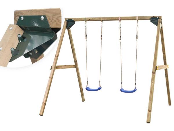Houten dubbele schommel "Lucy" met 2 kunststof schommels