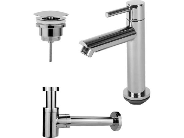 Toiletkraan set met afvoer en design sifon chroom rond