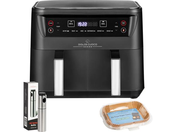 Dolce Cuoco dubbele airfryer XXL 8L 2 lades set