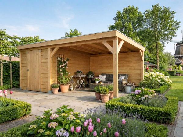 Berging met overkapping - 550x400x245 cm