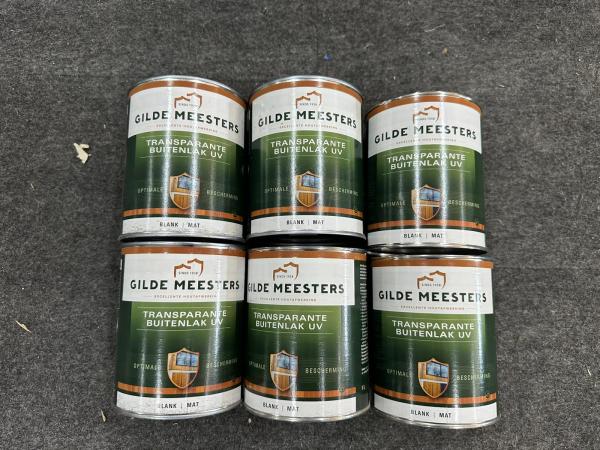 6x 1L Gilde Meesters transparante buitenlak UV blank/mat