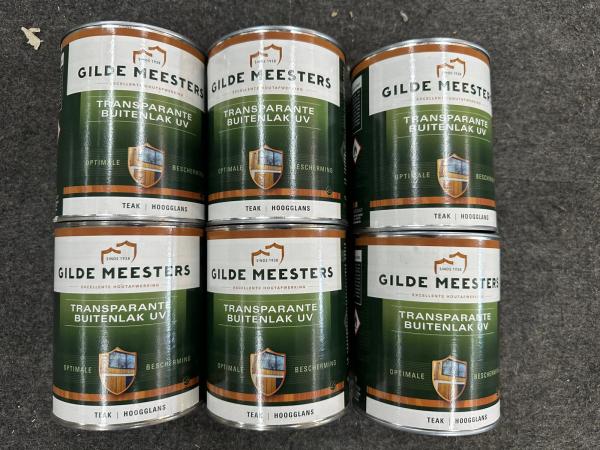 6x 1L Gilde Meesters Transparant Buitenlak UV Teak | Hooglan