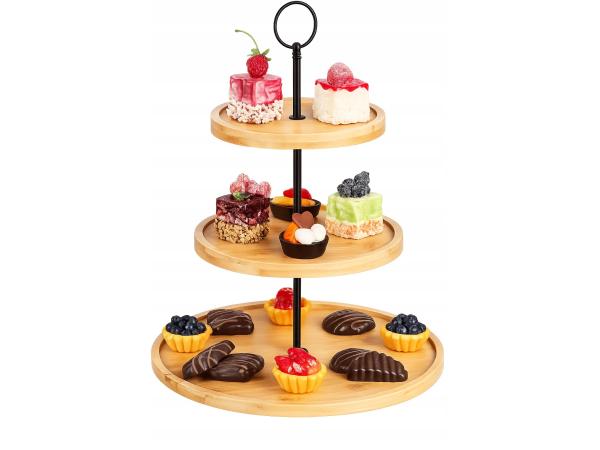 Etagère 3 laags - Bamboe & Metaal - Dessertstandaard 34 cm