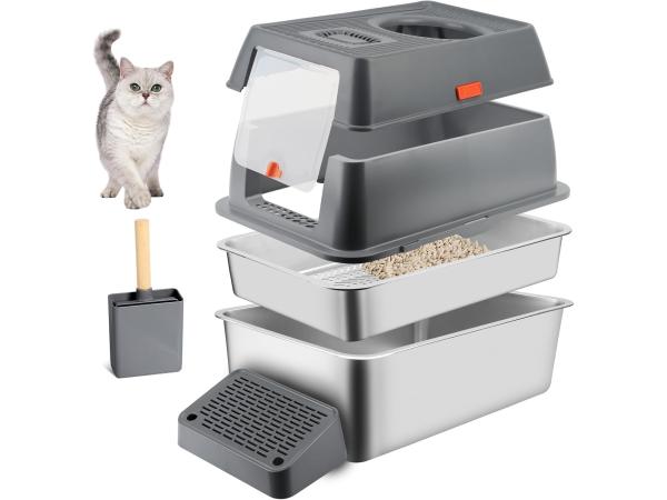 Kattenbak RVS - 60 x 45 x 30 cm gemakkelijk schoon te maken