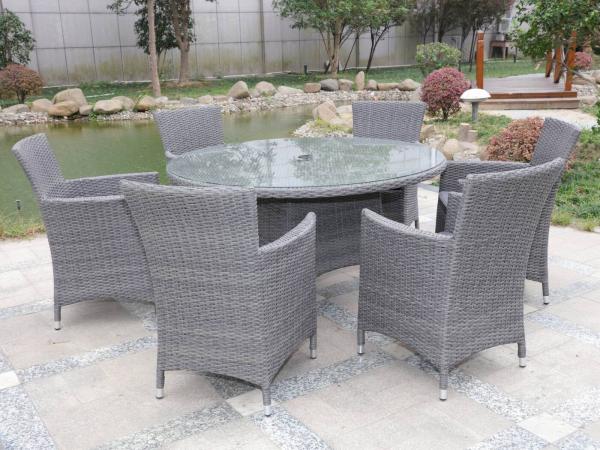 Dining set 7-delig - Grijs wicker met grijze kussens