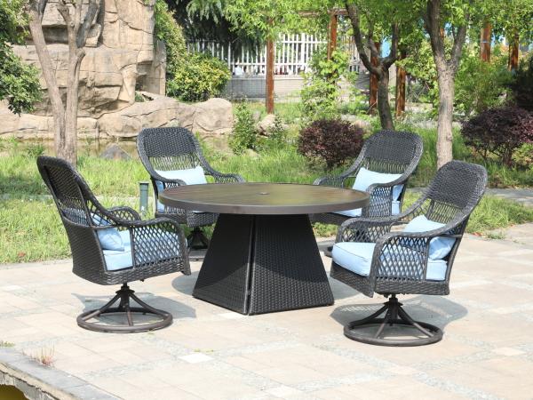REDONDA | 5-delig | Antraciet wicker + Blauwe kussens