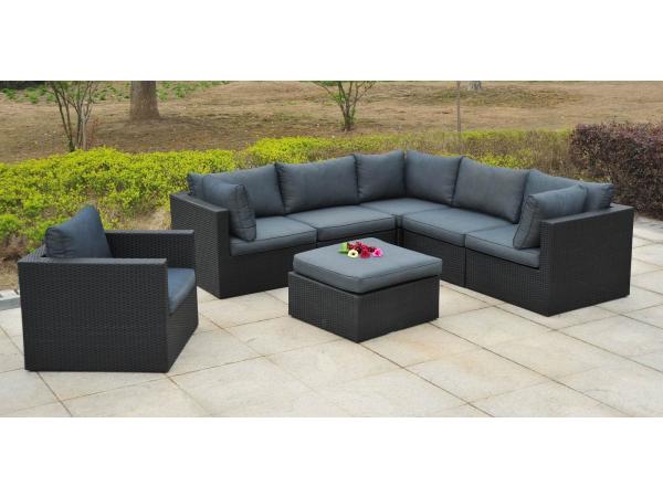 Loungeset EIVISSA | 7-delig | Wicker | zwart + antraciet