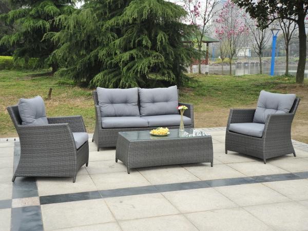Loungeset 4-delig - Antraciet wicker + grijze kussens