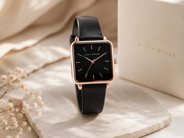Lily & Stone Dameshorloge - Zwart/Rose Goud