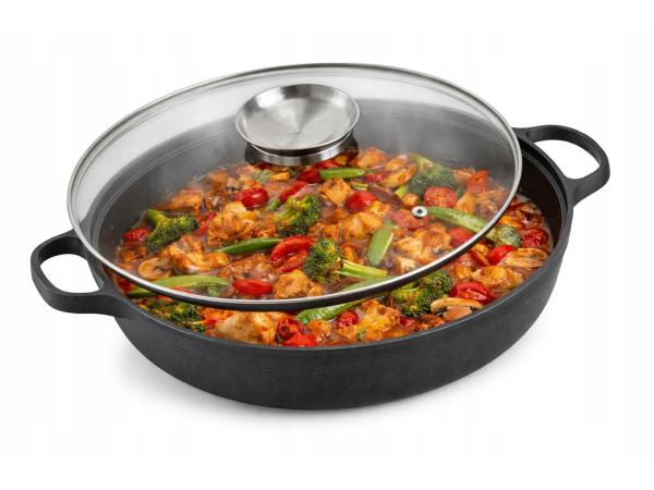 Gietijzeren Braadpan / Koekenpan 35 cm met Deksel Diep Model