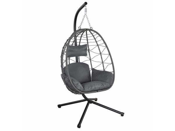 Polyrotan Hangstoel - Grijs - Incl. onderstel