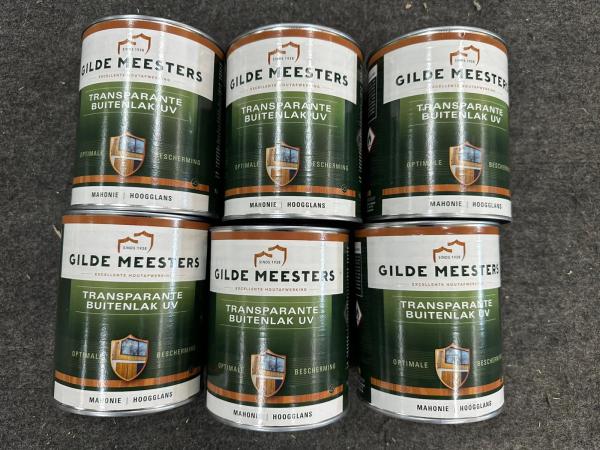 6x 1L Gilde Meesters Transparant Buitenlak UV Mahonie | Hoog