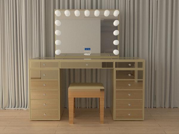 Luxe kaptafel met verlichting - Goudkleurig - Incl. krukje
