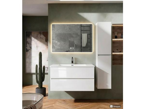Badkamer Meubel Set 80CM Glans Wit met led spiegel  