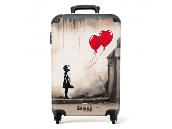 Koffer handbagage meisje met ballonnen