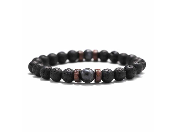Heren Armband Lava Steen Zwart