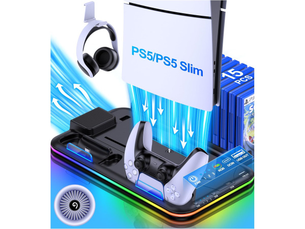 PS5 standaard/ koeler - met 3-traps ventilator - RGB licht