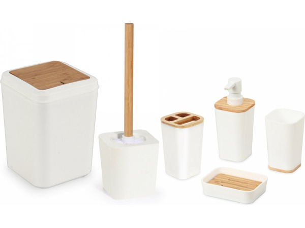 Herzberg 6-delige badkamer Accessoireset - Bamboe Creme