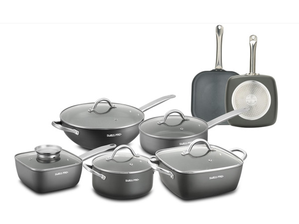 Swiss Pro 12-delige Pannenset Grijs - Aluminium