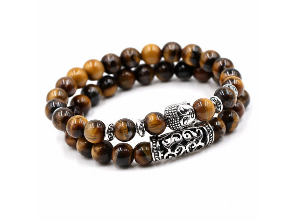 Heren Armband Tijgeroog Kralen met Boeddha 2-delig