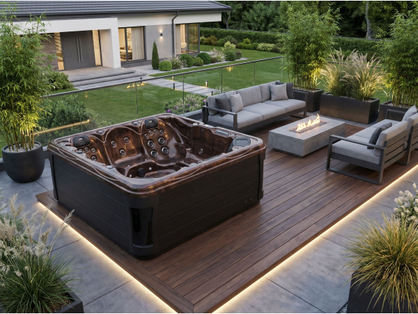 Spa met Waterjets 230x230cm-Bruin/zwarte zijkant incl. wifi