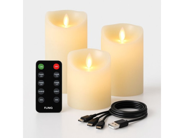 FlinQ LED kaarsenset oplaadbaar 3 st warm wit + AB