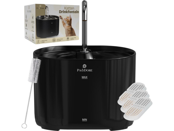 Pawdore drinkfontein kat/hond 2,2L 3 filters zwart