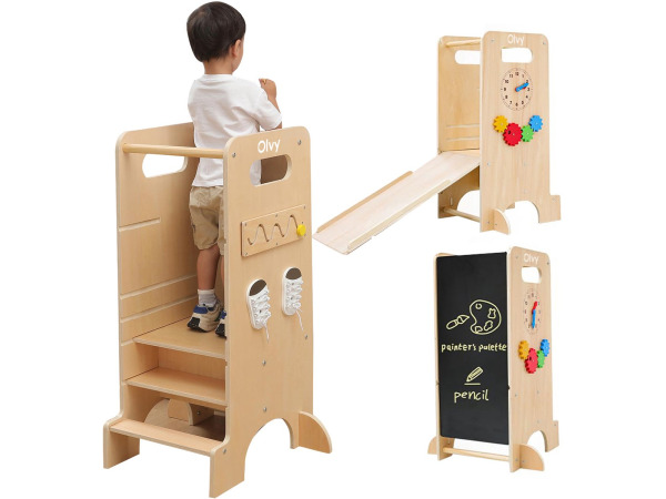 Olvy Kids 4-in-1 leertoren met glijbaan bruin