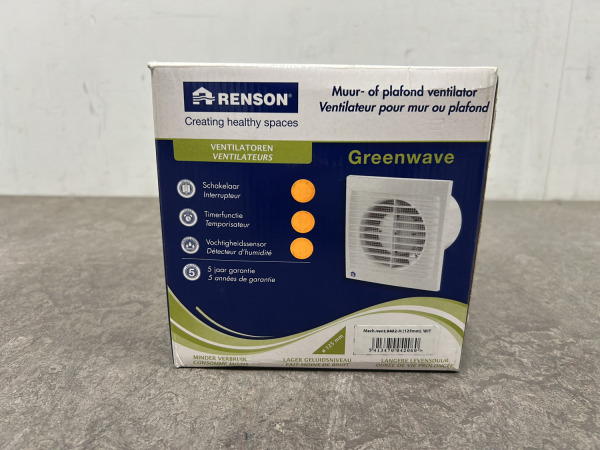 Renson ventilator ø125mm met vochtsensor en timer Greenwave