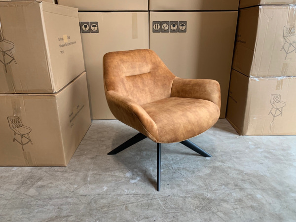 Fauteuil Las - Velours - Velvet - Cognac - Goud